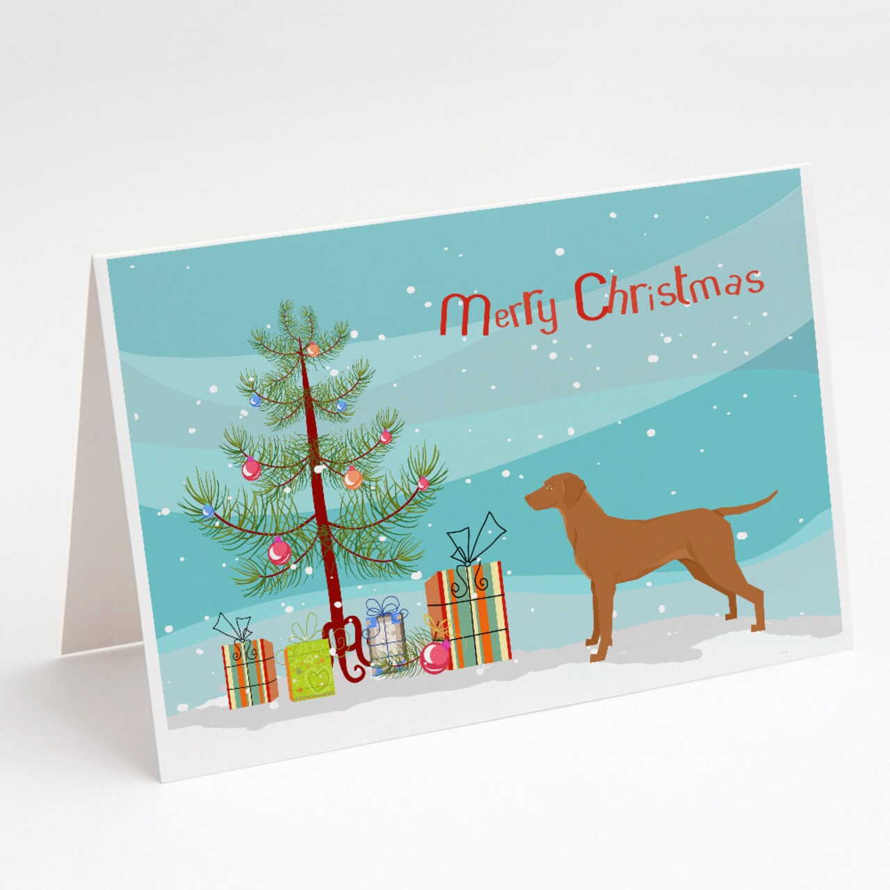Caroline&#x27;s Treasures Vizsla Christmas Tree Greeting Cards and Envelopes Pack of 8